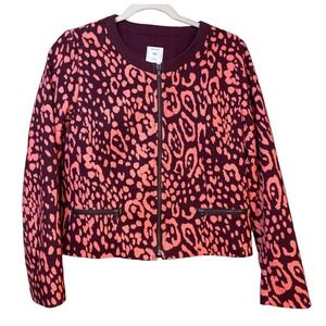 Gap Jacket Pink Leopard Print‎ Full Zip Moto Style Pockets Size 8 Women Layering